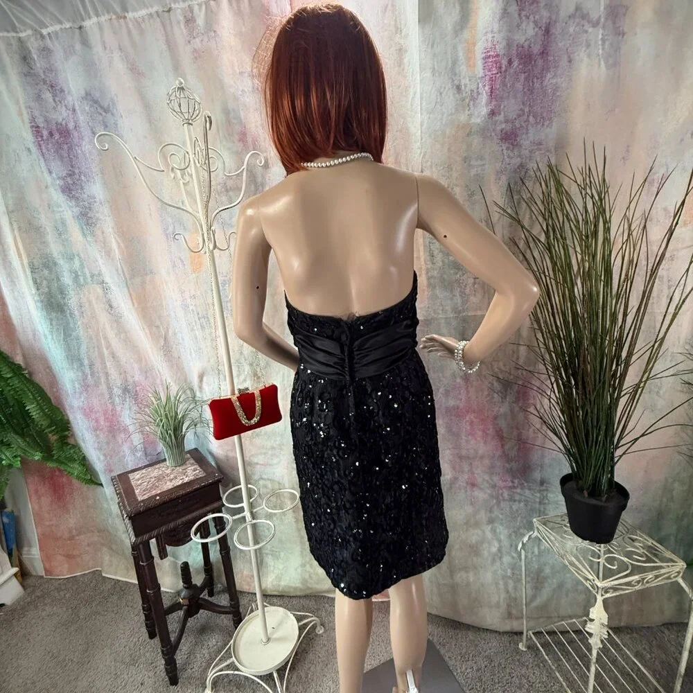 VTG📌 Mike Benet 90s Strapless Sequin Cocktail - Formal Mini Dress with Bow - Picture 2 of 16